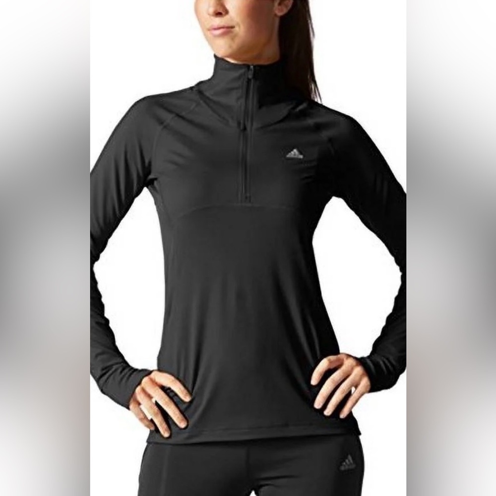 adidas Climalite Black 1/4 Zip Training Top w/ Thumbholes - Medium
